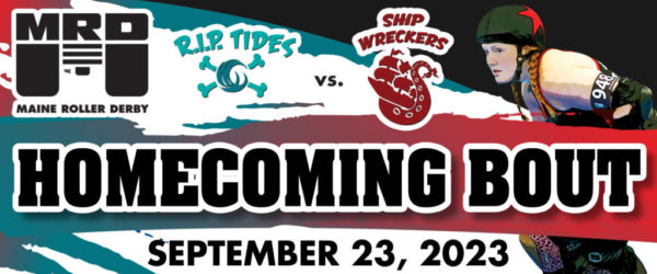 TICKETS ON SALE: 2023 Homecoming Bout slider image featuring Ship Wreckers skater Slayonce, linking to the event page